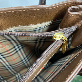 BURBERRY Vintage Haymarket Check Shadow Horse Brown Tote