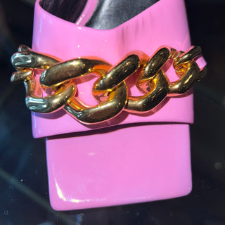 VERSACE Medusa Chain Sandals Pink Patent Leather SZ 37