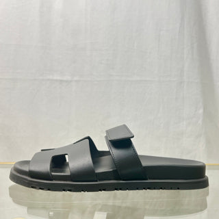 HERMES Chypre Noir Calfskin Anatomical Rubber Sandals SZ40(10US)