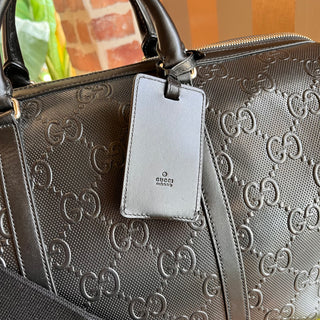 GUCCI Tennis Jumbo Black GG Embossed Leather Duffle Bag