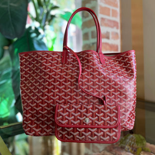 GOYARD Red Chevroches Calfskin & Goyardine Canvas St.Louis PM Tote TS3614