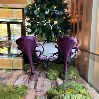 GUCCI Crystal GG Purple Satin Ankle Strap Sandals Heels SZ9