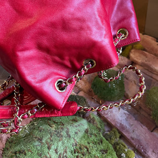 CHANEL Vintage Red Lambskin Leather Bucket Bag