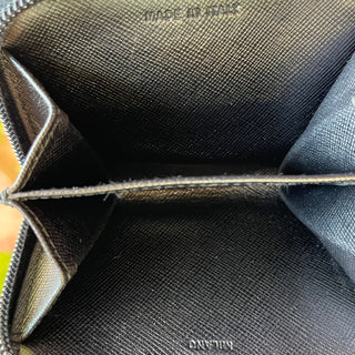 PRADA Black Saffiano Leather Mini Zip Wallet