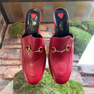 GUCCI Red Leather Horsebit Princetown Heeled Mules SZ 41 (US 11)