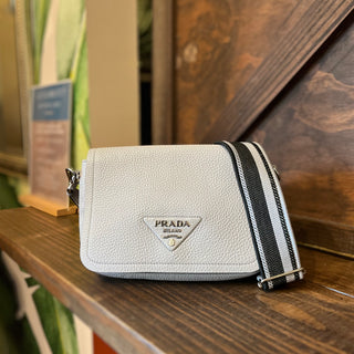 PRADA Vitello Daino Light Gray Blue Soft Leather Flap Crossbody Bag