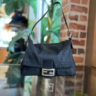 FENDI Mama Baguette Black FF Zucca Canvas Shoulder Bag