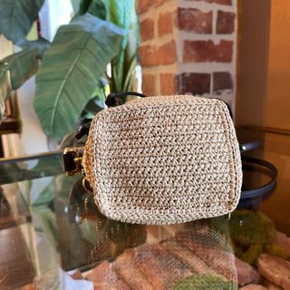 FENDI Mon Tresor Mini Brown Raffia Jacquard Bucket Bag