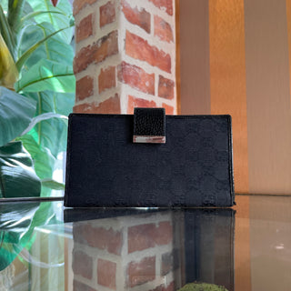 GUCCI Black GG Canvas Push Snap Checkbook