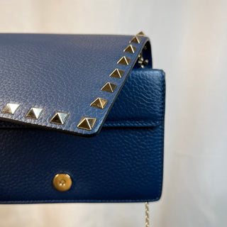 VALENTINO GARAVANI Vitello Rockstud Blue Wallet on Chain