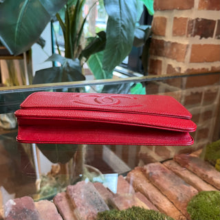 CHANEL Timeless CC Red Caviar Leather Wallet On Chain