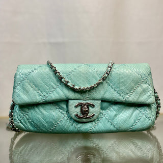 CHANEL East West Flap Aqua Blue Python Ultimate Stitch Quilted Crossbody Bag ADI1111