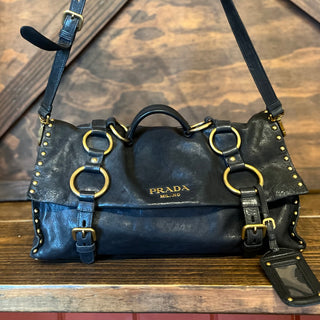 PRADA Aviator Studded Nappa Leather Top Handle Satchel Bag