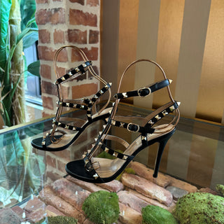 VALENTINO Rockstud Accents Black Leather Gladiator Heels 36