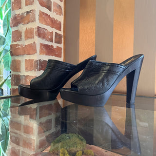 SAINT LAURENT Black Leather Wooden Platform Heels SZ 41 (US 11)
