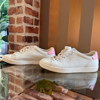 GUCCI Ace White Leather Perforated GG Sneakers SZ 38.5 (US 8.5)