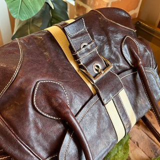 PRADA Buckle Striped Brown Shoulder Bag