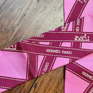 HERMES Pink Bolduc Silk Twilly