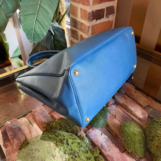PRADA Double Zip Jeux Blue Lux Saffiano Leather Tote Bag