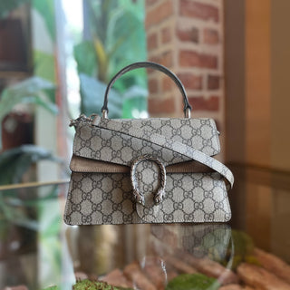 GUCCI Dionysus Beige GG Supreme Monogram Canvas Top Handle Bag