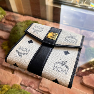 MCM Kisslock Small White Black Vintage Wallet