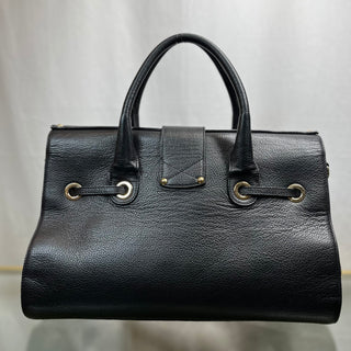 JIMMY CHOO Black Grained Calfskin Top Handle Tote Bag