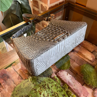 BRAHMIN Esme Silver Croc Embossed Leather Shoulder Bag