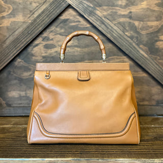 GUCCI Bold Bamboo Medium Camel Leather Top Handle Bag