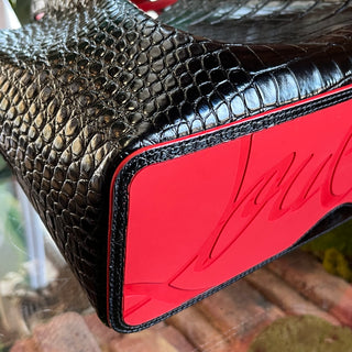 CHRISTIAN LOUBOUTIN Small Cabarock Black Crocodile-Embossed Calfskin Spiked Tote