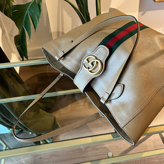 GUCCI Dahlia Medium Khaki Calfskin Tote Bag