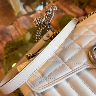 GUCCI Aria Small White Calfskin Matelasse GG Marmont Shoulder Bag