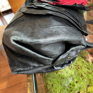 VALENTINO Petale Rose Black Leather Tote Bag