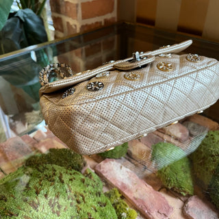 CHANEL Medium Paris-Dubai Medals Flap Bag Embellished Quilted Perforated Lambskin Leather Shoulder Bag
