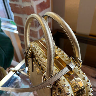PRADA Pyramid Studded Gold Saffiano Lux Leather Satchel
