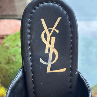 SAINT LAURENT Black Leather Wooden Platform Heels SZ 41 (US 11)
