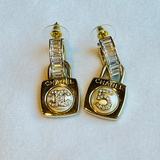 CHANEL NO.5 2023 CC Gold-Tone Strass Rhinestone Drop Earrings