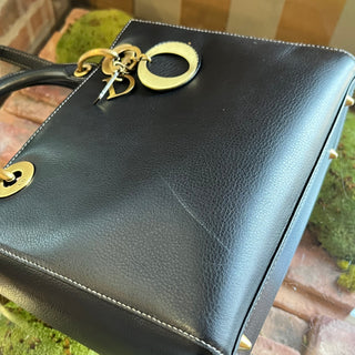 DIOR Lady Dior Black Grained Calfskin Leather Tote