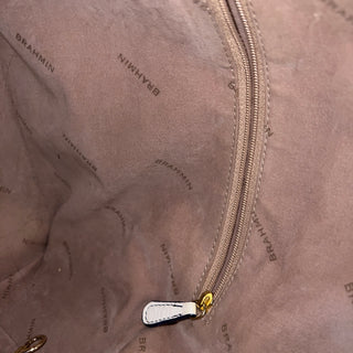 BRAHMIN Shoulder Bag Navy Blue Striped Leather Shoulder Bag