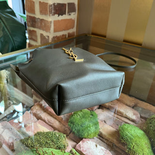 SAINT LAURENT Pochon Green Lambskin Bucket Bag