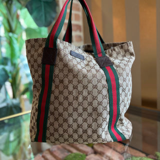 GUCCI GG Supreme Web Canvas Sherry Line Tote