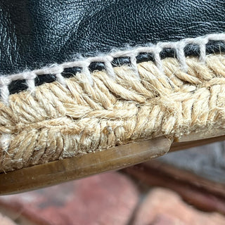 CHANEL CC Black Leather Espadrilles SZ 36 (US 6)
