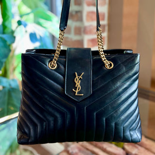 SAINT LAURENT Loulou Y Quilted Monogram Large Black Calfskin Tote