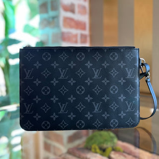 LOUIS VUITTON Light Pochette Black Monogram Eclipse Fragment Cabas Canvas Wristlet