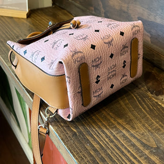 MCM Small Essential Soft Pink Visetos Backpack Bag