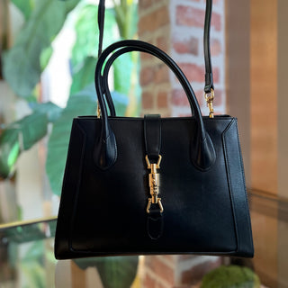 GUCCI 1961 Medium Black Smooth Calfskin Leather Tote Bag