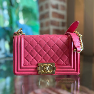 CHANEL Coral Pink Caviar Leather Small Boy Bag