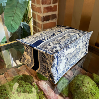 DIOR Medium Book Ecru and Blue Toile de Jouy Embroidered Tote
