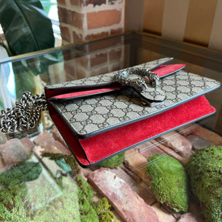 GUCCI Beige GG Red Suede Dionysus Shoulder Bag Small