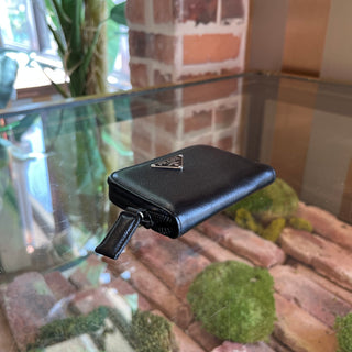 PRADA Black Saffiano Leather Mini Zip Wallet