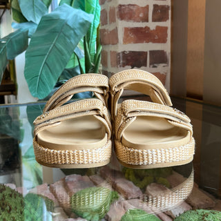 TORY BURCH Kira Sport Sandal Beige Raffia Strappy Slides SZ9.5